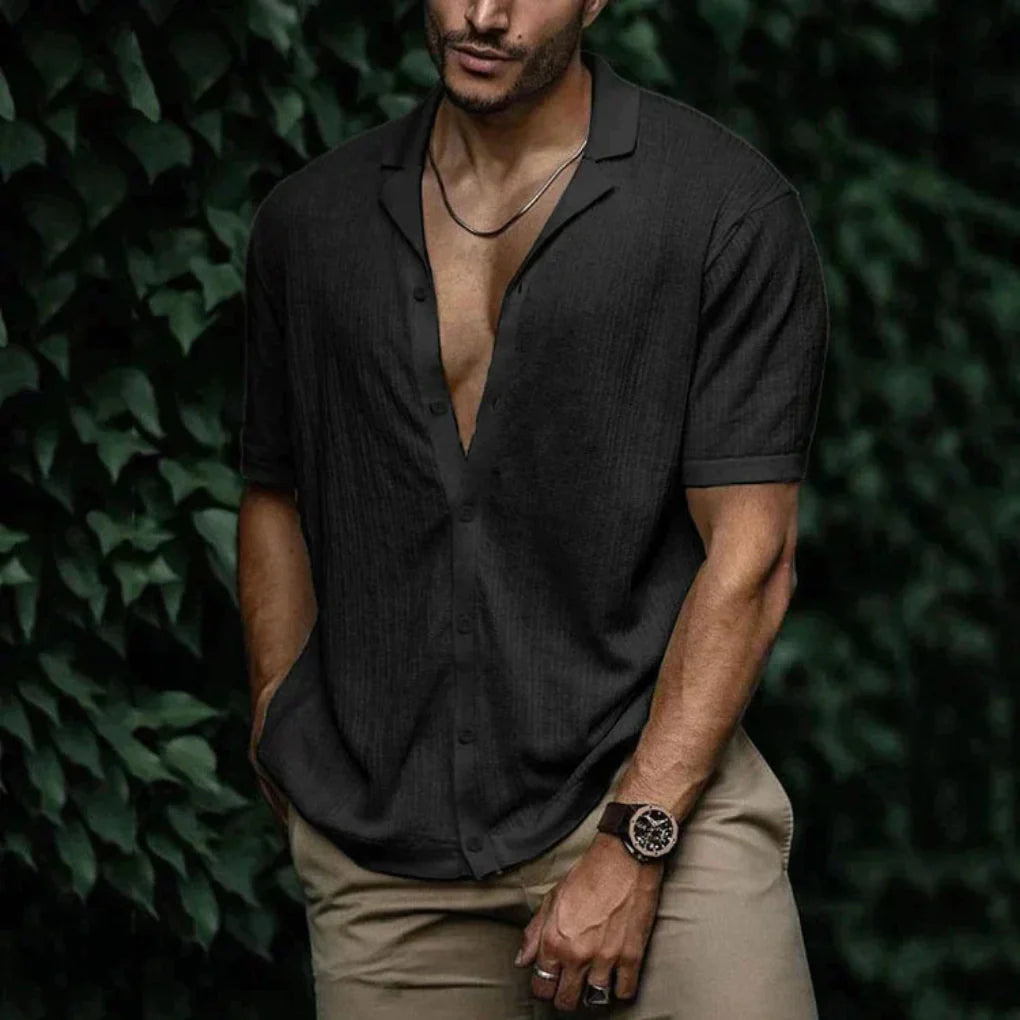 Camicia estiva da uomo in lino con chiusura a bottoni
