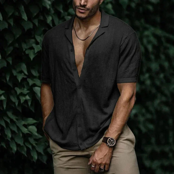 Camicia estiva da uomo in lino con chiusura a bottoni