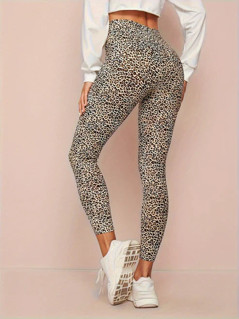 Leggings a vita alta da donna con stampa leopardo
