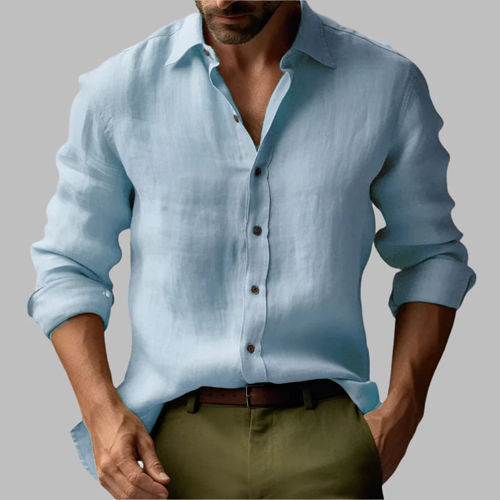 Camicia vintage a maniche lunghe in lino da uomo