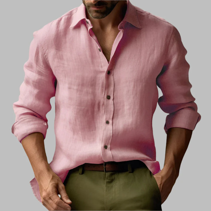 Camicia vintage a maniche lunghe in lino da uomo