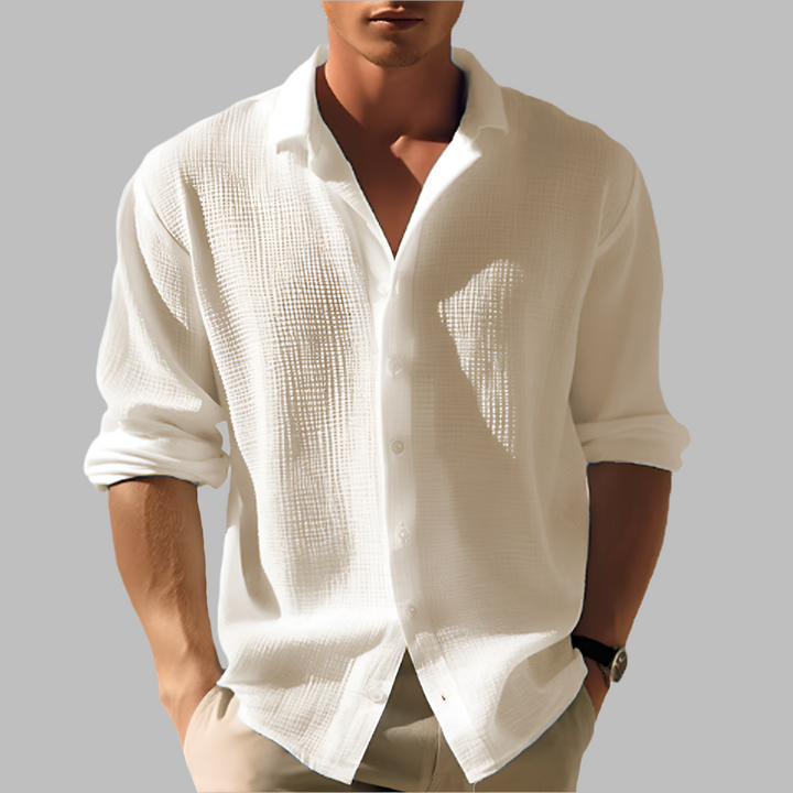 Camicia leggera da uomo in cotone e lino tinta unita