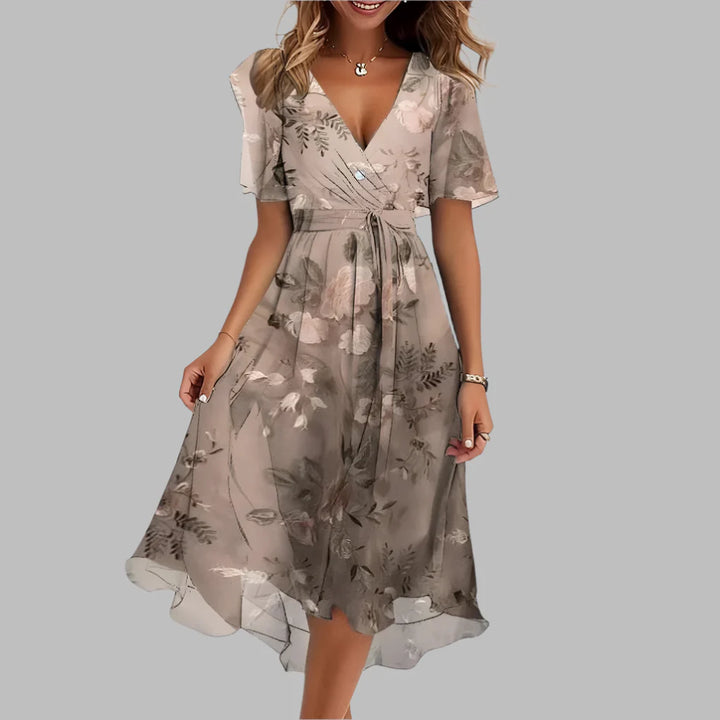 Elegante abito midi con balze floreali da donna