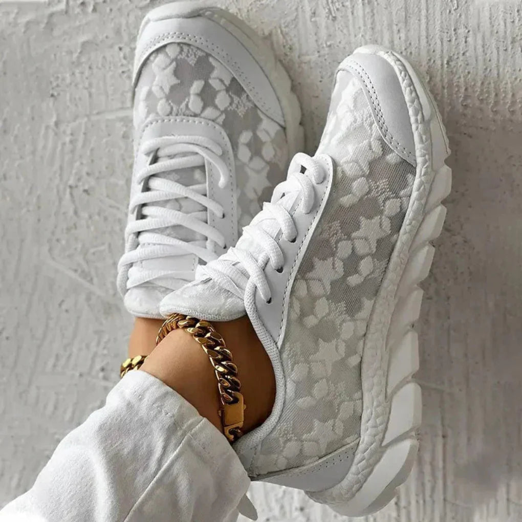 Sneakers da donna traspiranti con lacci e motivo a stelle