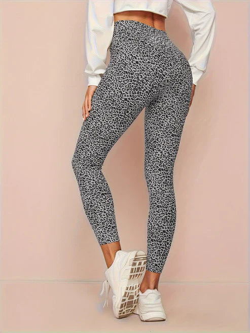 Leggings a vita alta da donna con stampa leopardo