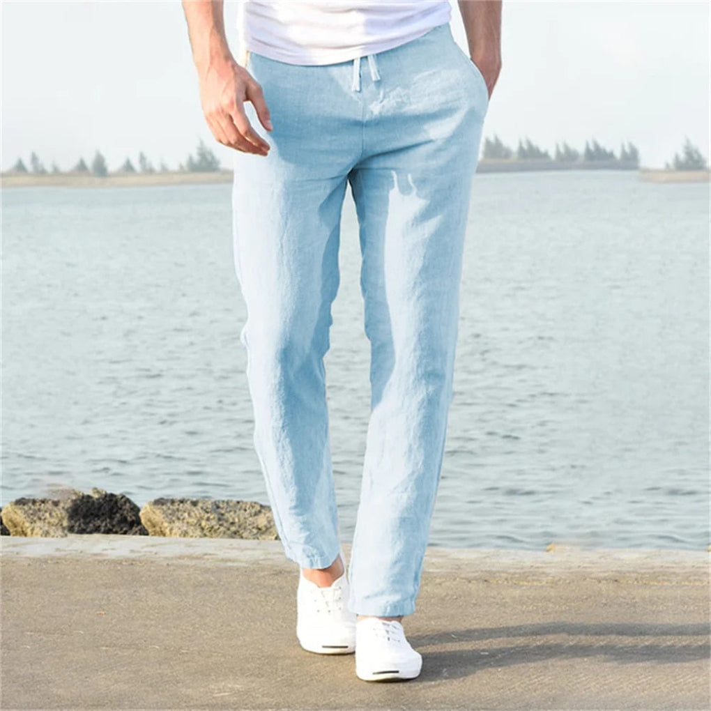 Pantaloni in lino da uomo in stile casual per le giornate calde