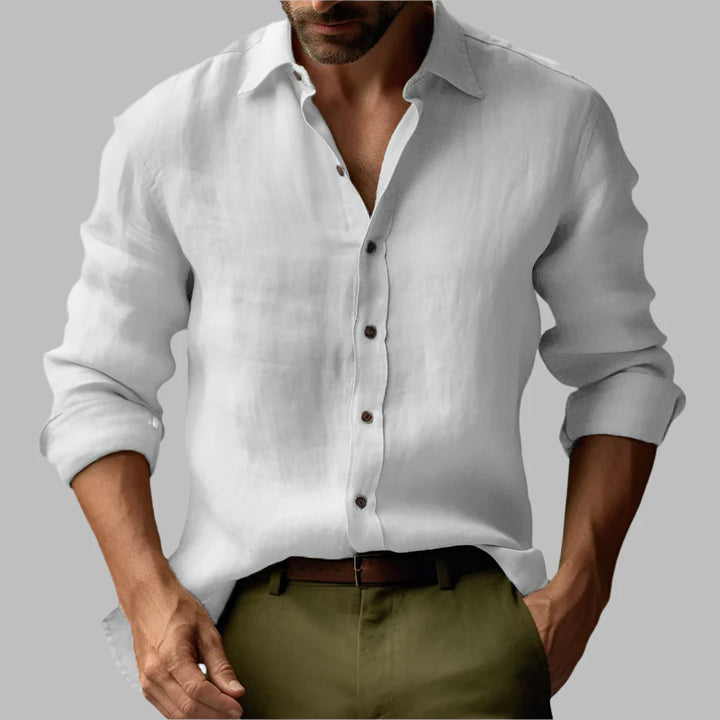 Camicia vintage a maniche lunghe in lino da uomo
