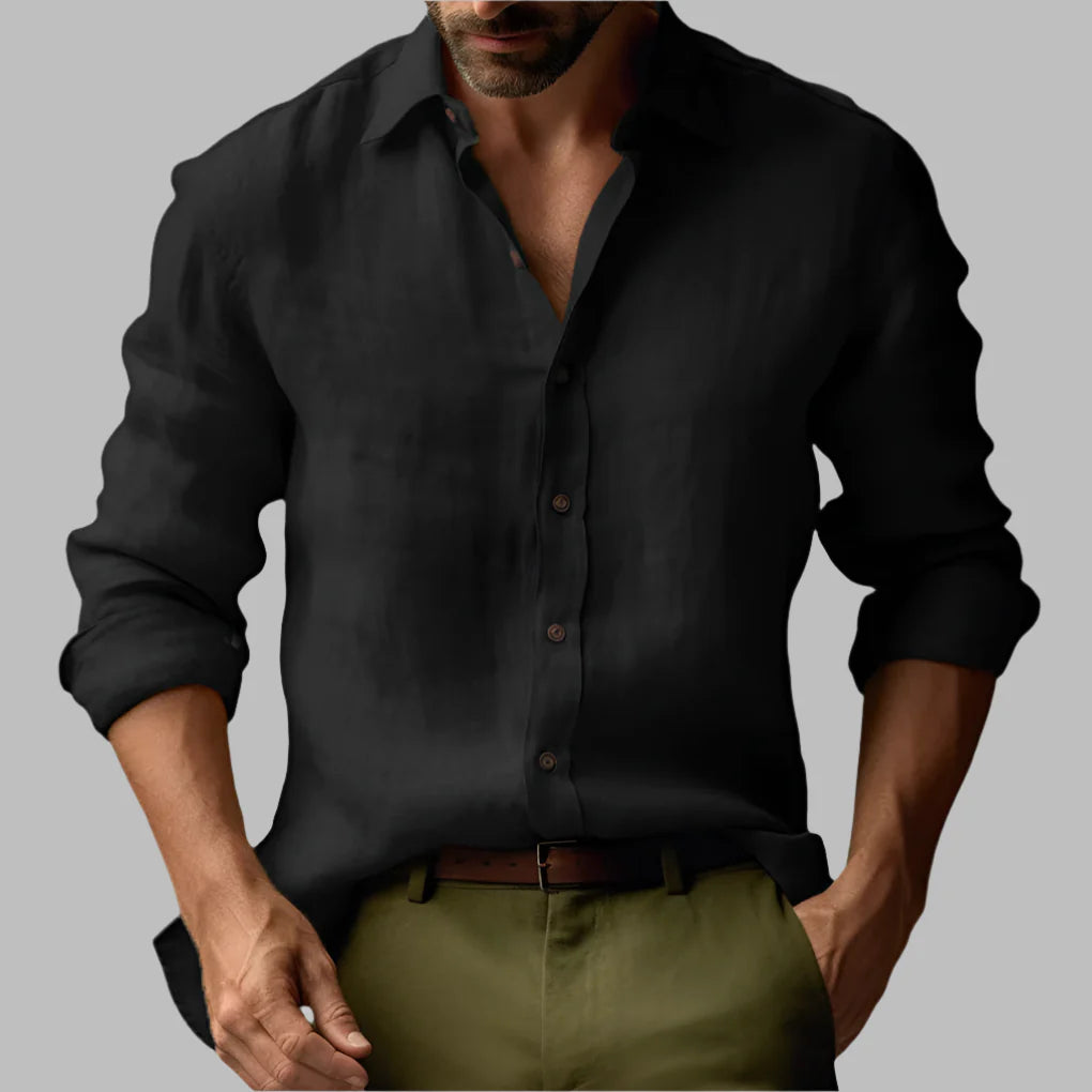 Camicia vintage a maniche lunghe in lino da uomo
