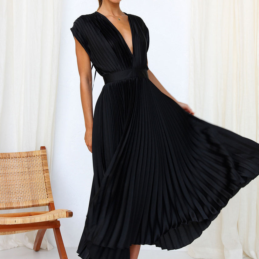 Abito donna elegante con scollo a V e senza maniche
