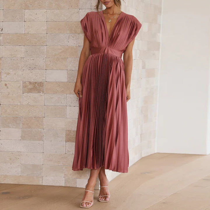 Abito donna elegante con scollo a V e senza maniche