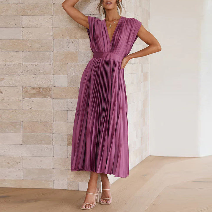 Abito donna elegante con scollo a V e senza maniche