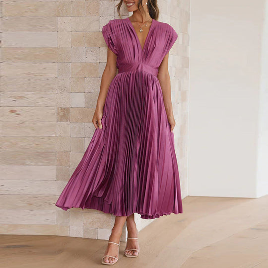 Abito elegante da donna con scollo a V e senza maniche