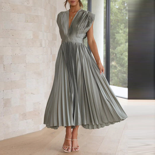 Abito elegante da donna con scollo a V e senza maniche