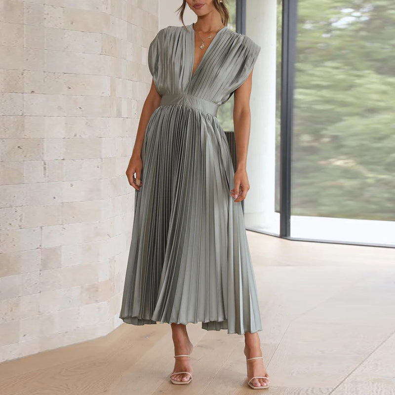 Abito donna elegante con scollo a V e senza maniche