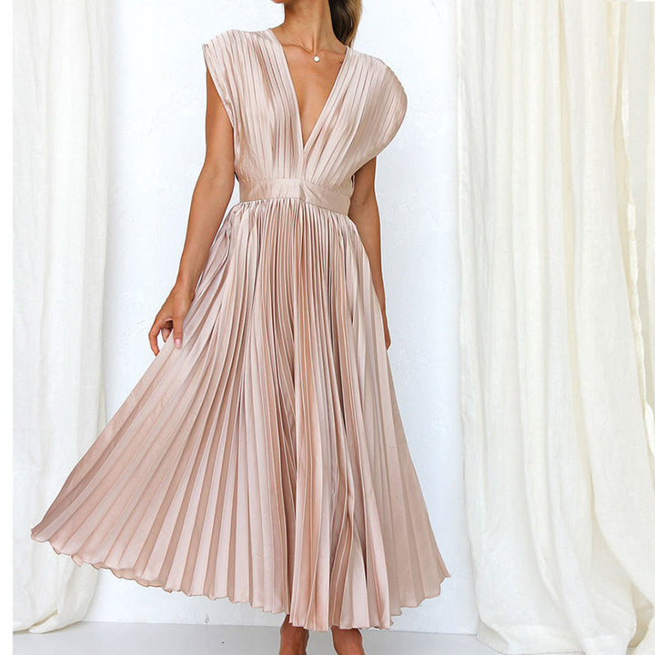 Abito donna elegante con scollo a V e senza maniche