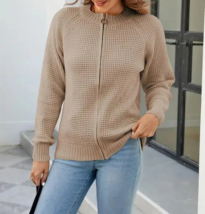 Cardigan donna casual solido con zip