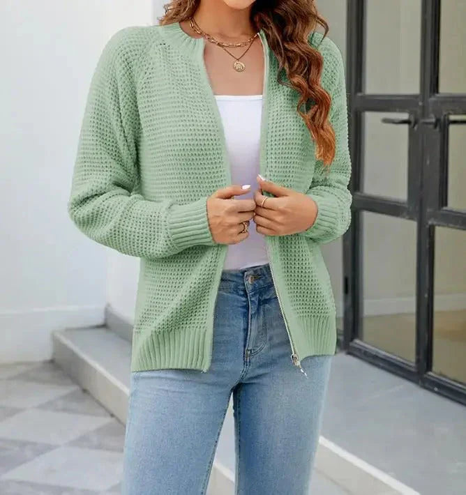 Cardigan donna casual solido con zip