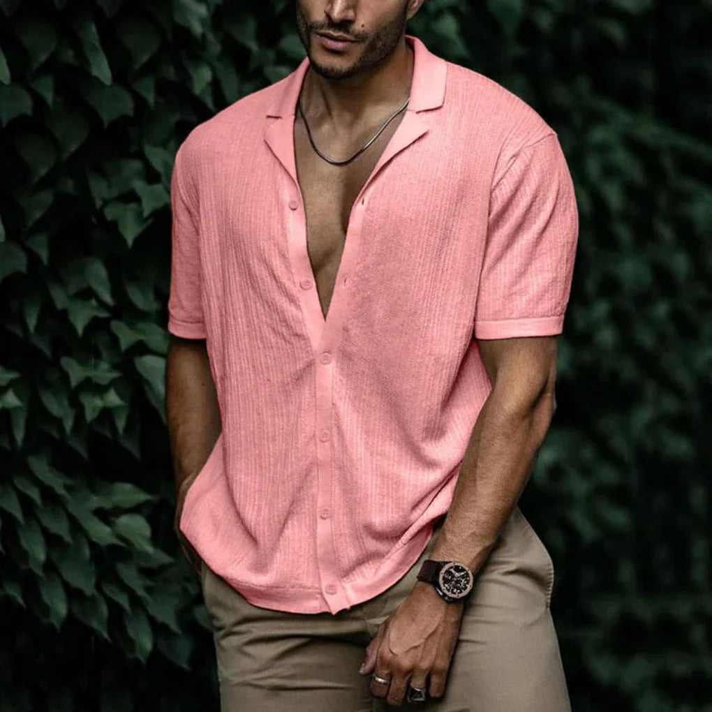 Camicia estiva da uomo in lino con chiusura a bottoni