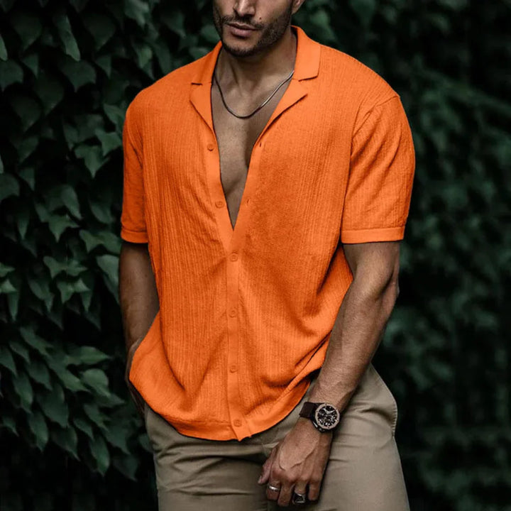 Camicia estiva da uomo in lino con chiusura a bottoni