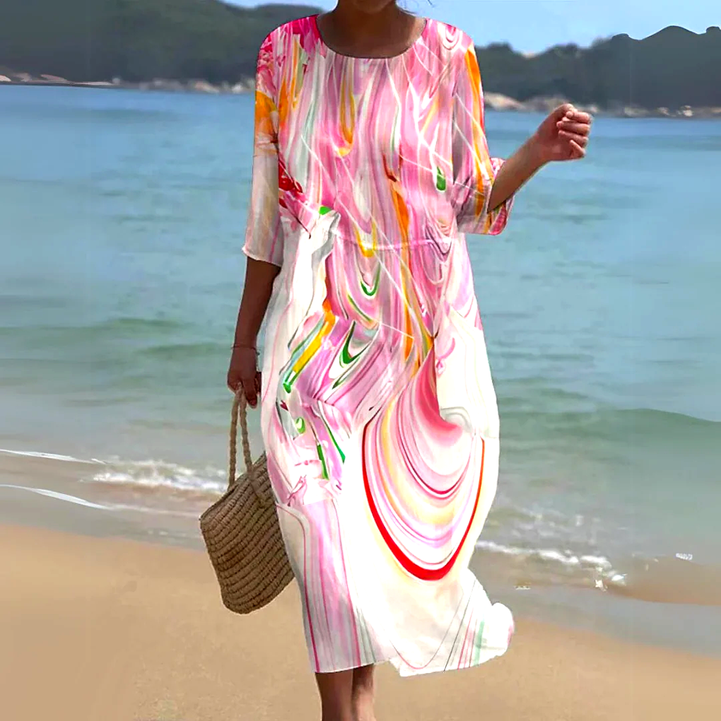 Abito midi elegante, leggero e fluido da donna