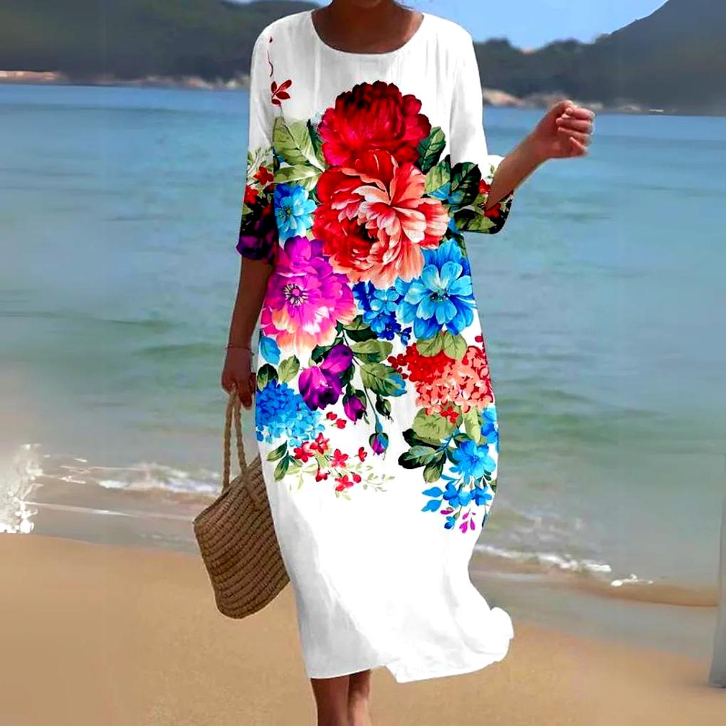 Abito midi elegante, leggero e fluido da donna
