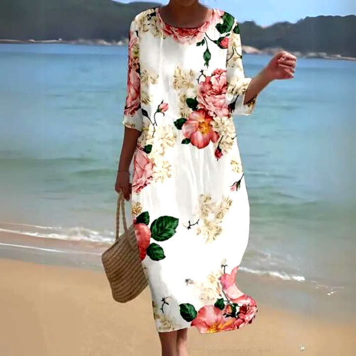 Abito midi elegante, leggero e fluido da donna