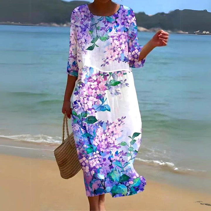 Abito midi elegante, leggero e fluido da donna