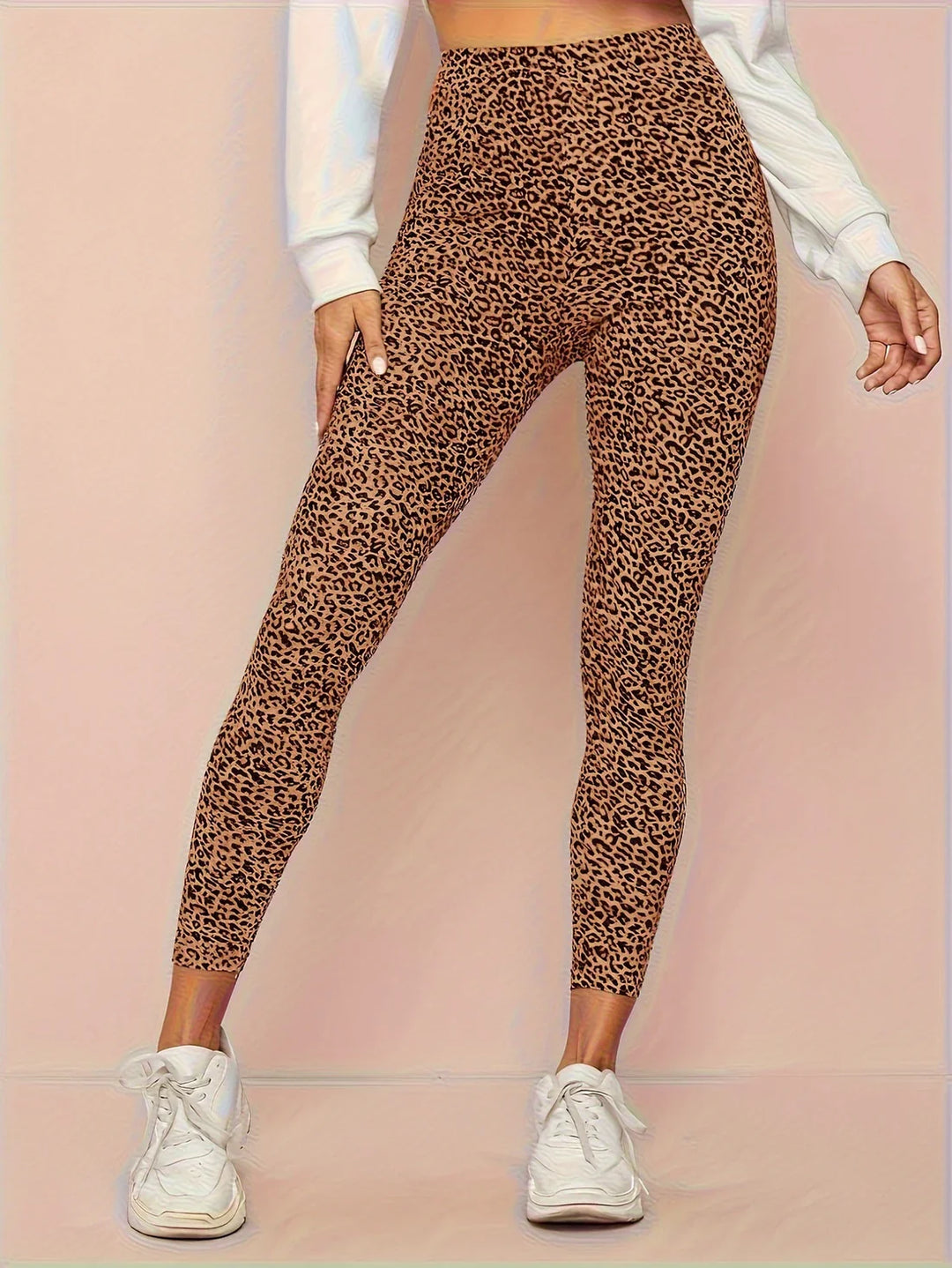 Leggings a vita alta da donna con stampa leopardo
