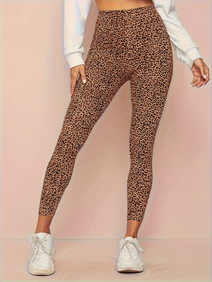 Leggings a vita alta da donna con stampa leopardo