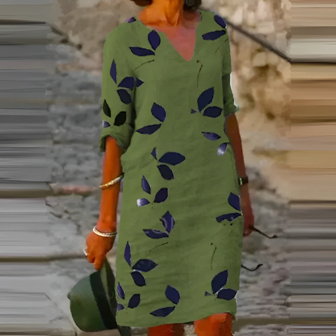 Vestito estivo da donna con stampa a foglie