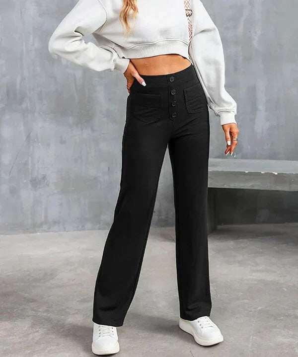 Pantaloni casual elasticizzati a vita alta da donna