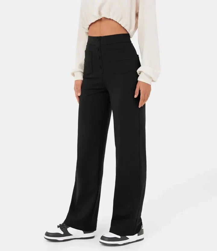 Pantaloni casual elasticizzati a vita alta da donna