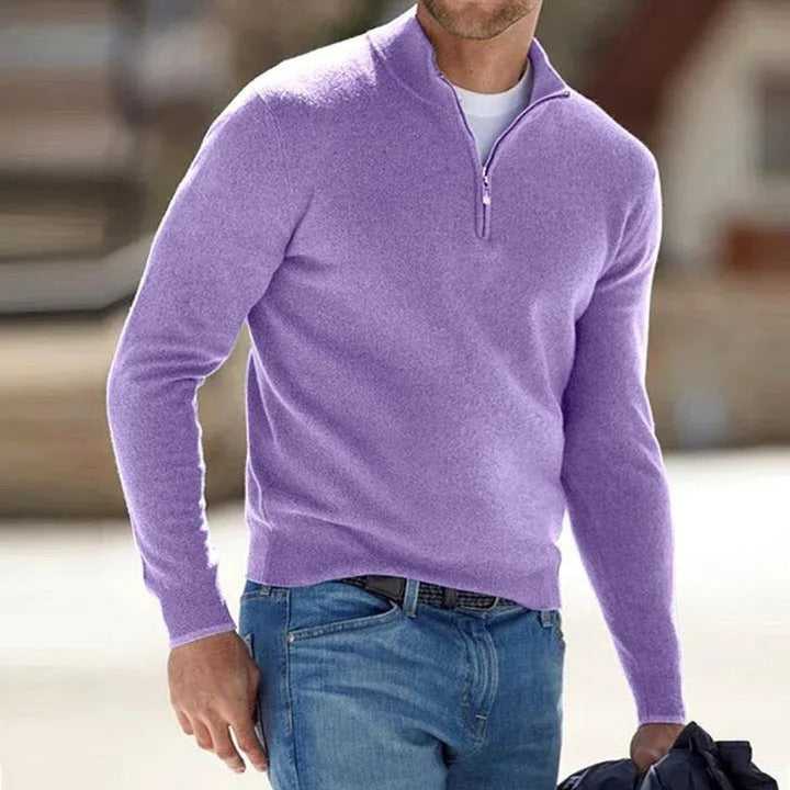 Maglione basic da uomo in cashmere con cerniera