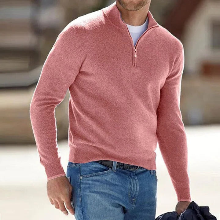 Maglione basic da uomo in cashmere con cerniera