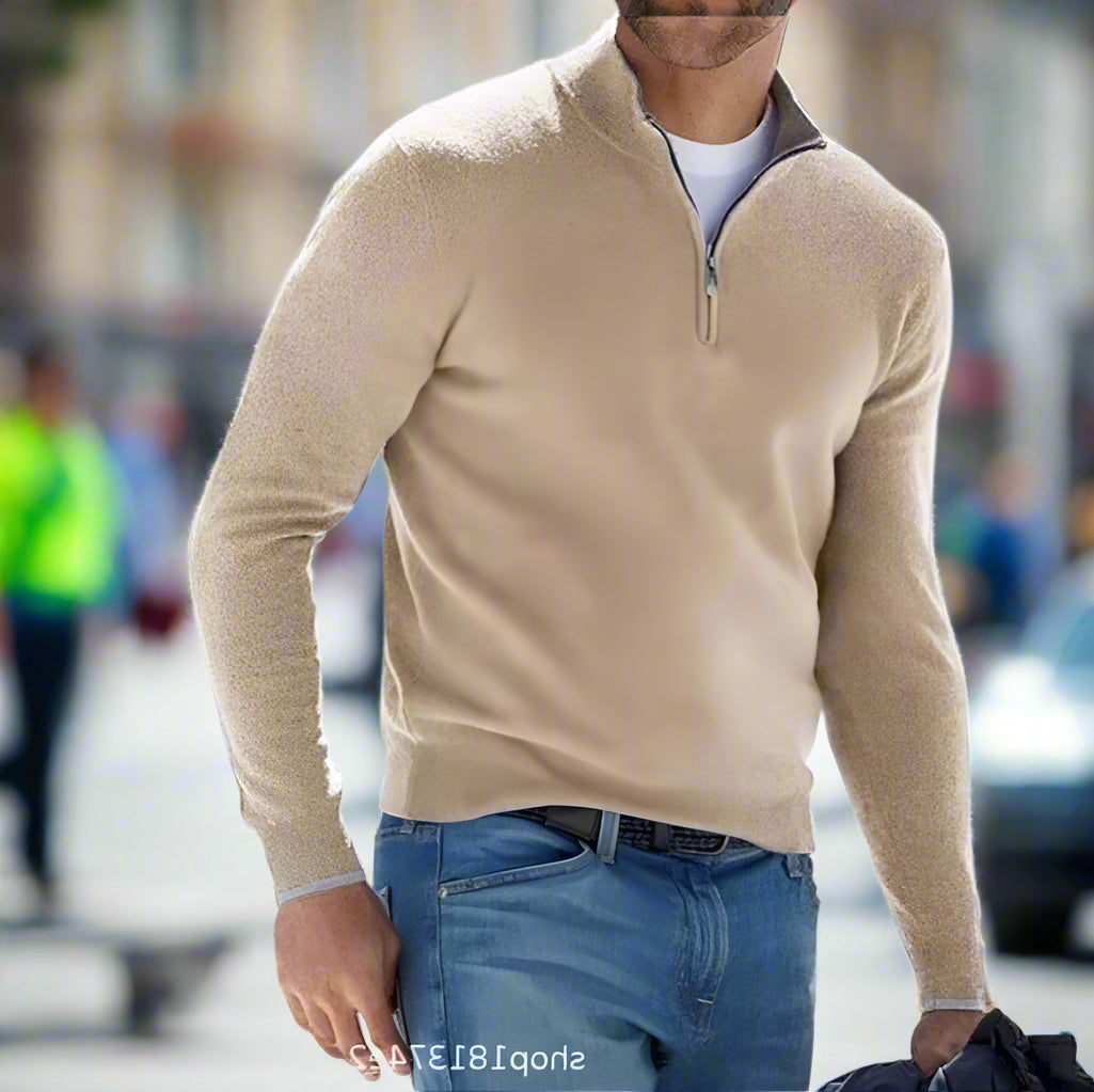 Maglione basic da uomo in cashmere con cerniera