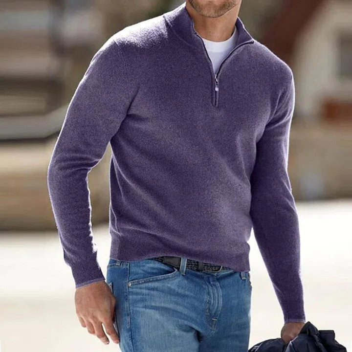 Maglione basic da uomo in cashmere con cerniera