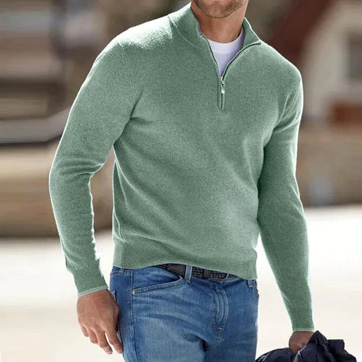 Maglione basic da uomo in cashmere con cerniera