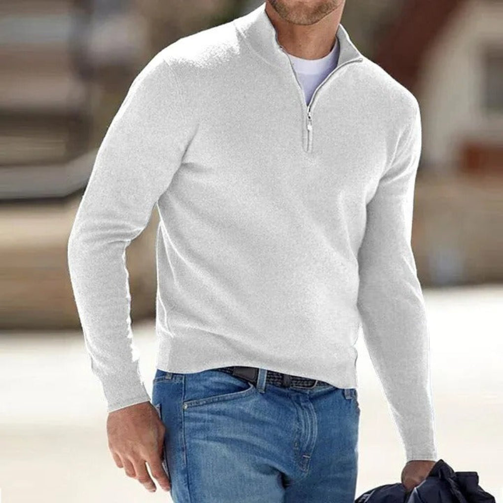 Maglione basic da uomo in cashmere con cerniera