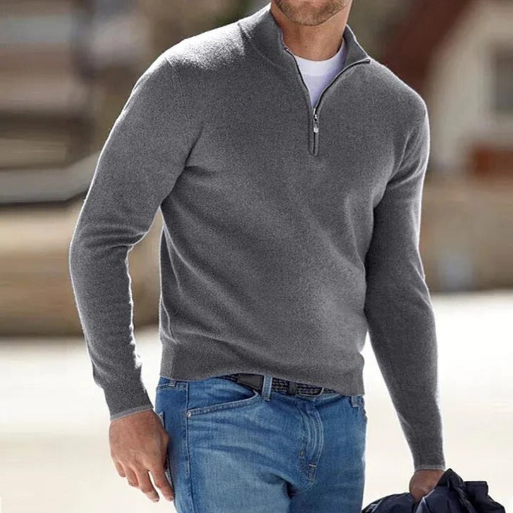 Maglione basic da uomo in cashmere con cerniera