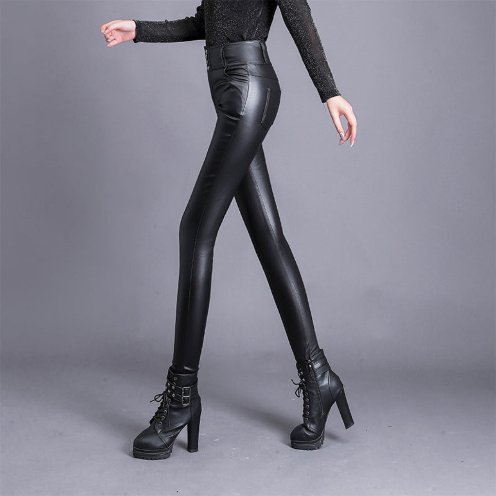 Pantaloni in pelle PU a vita alta ed eleganti da donna