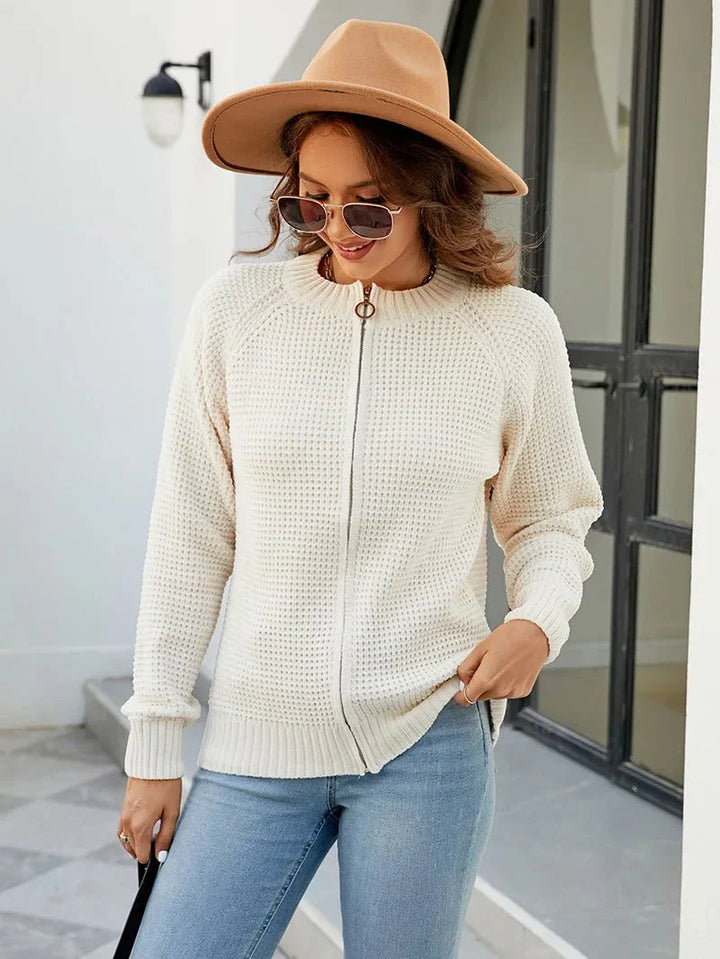 Cardigan donna casual solido con zip
