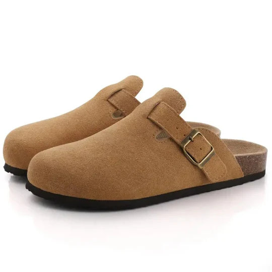 Pantofole ortopediche da donna in pelle scamosciata e sughero