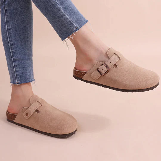 Pantofole ortopediche da donna in pelle scamosciata e sughero