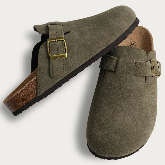 Pantofole ortopediche da donna in pelle scamosciata e sughero