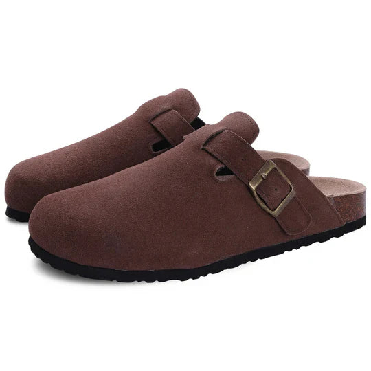 Pantofole ortopediche da donna in pelle scamosciata e sughero