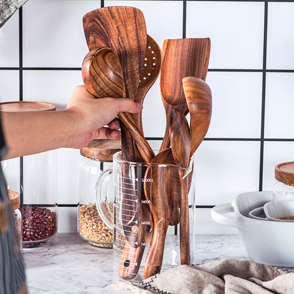 Utensili da cucina in legno di teak naturale di prima qualità