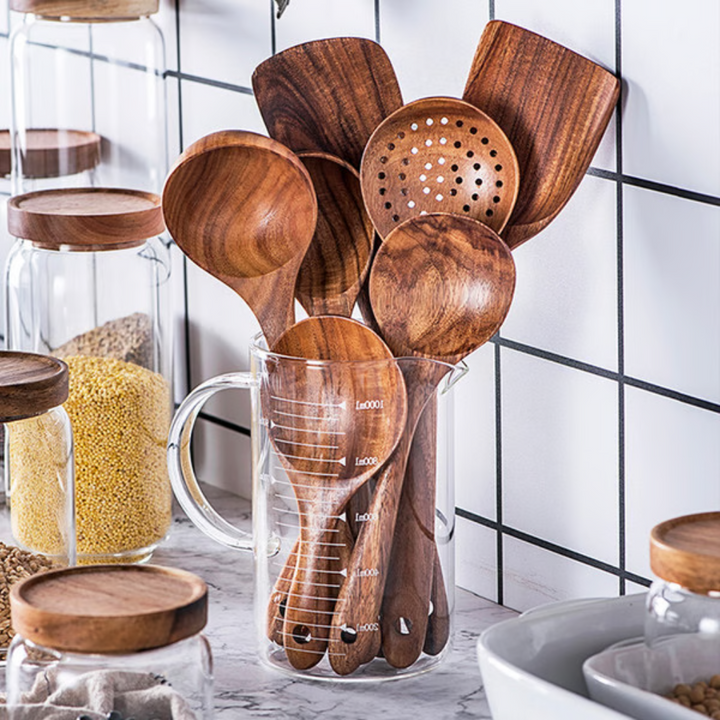 Utensili da cucina in legno di teak naturale di prima qualità