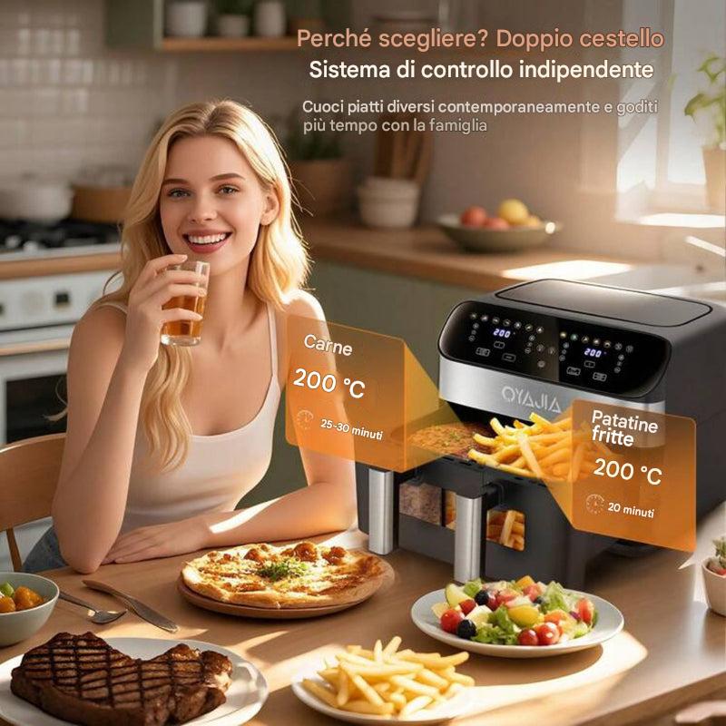 Friggitrice ad aria doppia zona 12 in 1 con sistema a 2 cestelli
