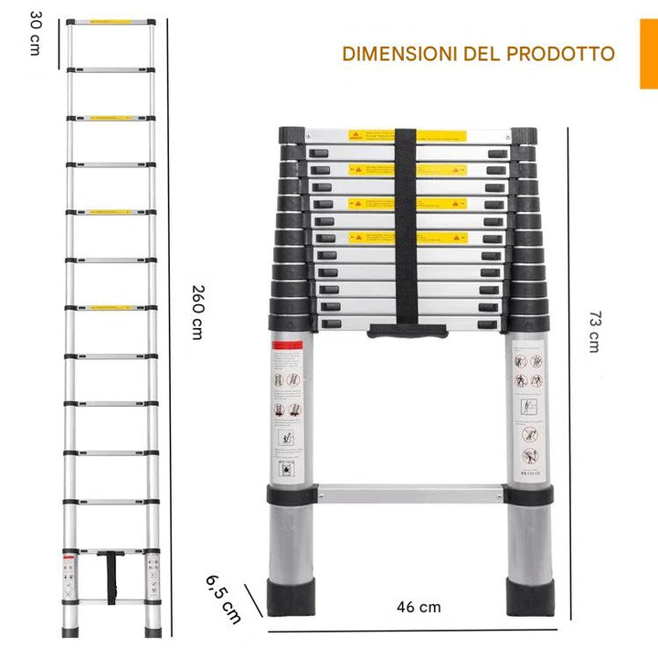 Scala telescopica estensibile con altezza regolabile